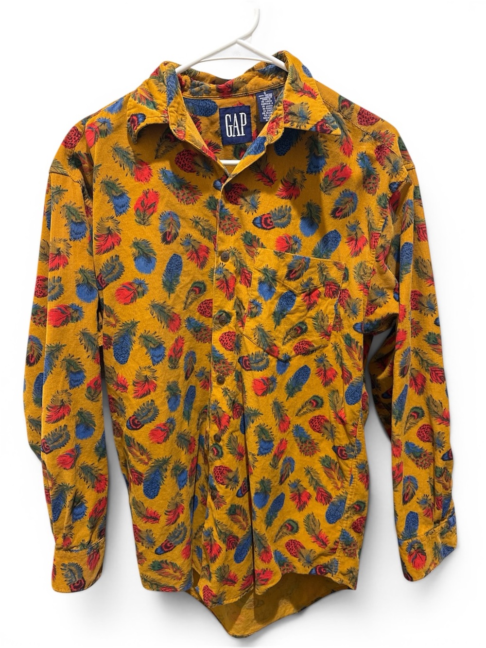 Vintage 90s GAP Corduroy Feather Print Button-Down Shirt